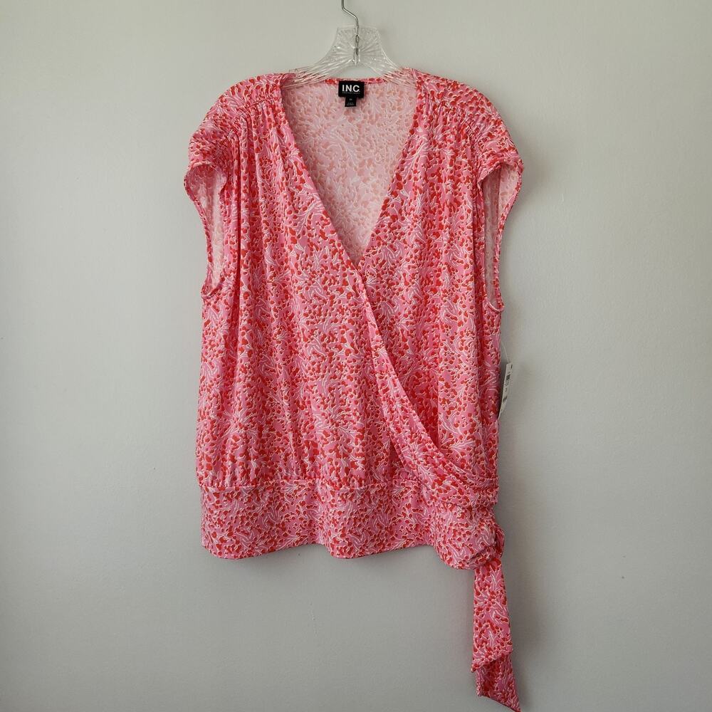 INC Int'l Concepts Top Womens 2X Gia Geo Pink Faux Wrap Modern Professional Boho